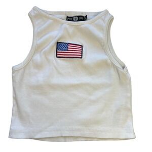 Daisy‎ Street Women's Juniors Ribbed White Crop Tank Top USA Flag Patch Size 2